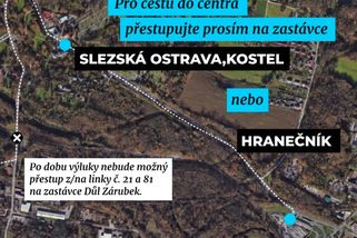 Výluka tramvají, která znemožní přestup z autobusů č. 21 a 81 na tramvaj na zastávce Důl Zárubek | Vratimov | MUNIPOLIS